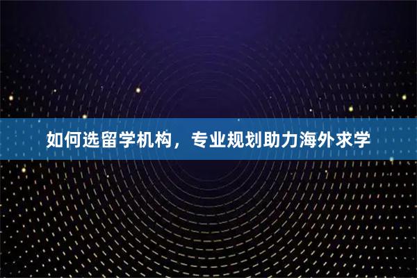如何选留学机构，专业规划助力海外求学